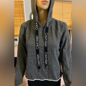 CALVIN KLEIN Womens Gray Pullover Hoodie Cropped Sweatshirt Size Small